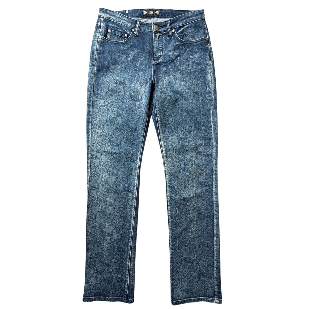 Tru Luxe Jeans Womens 8 T0292S Paisley Blue Straight Leg Stretch Denim